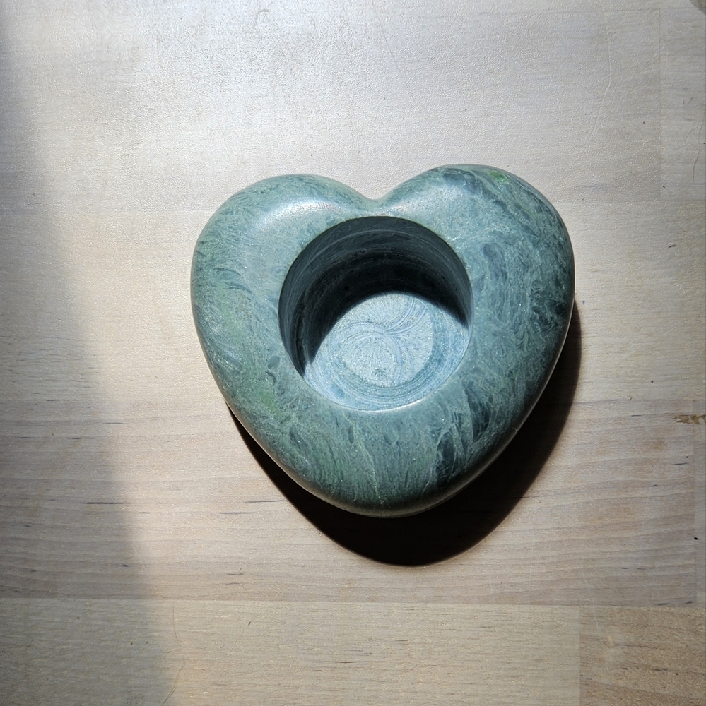 Heart-Shaped Green Stone Art Piece